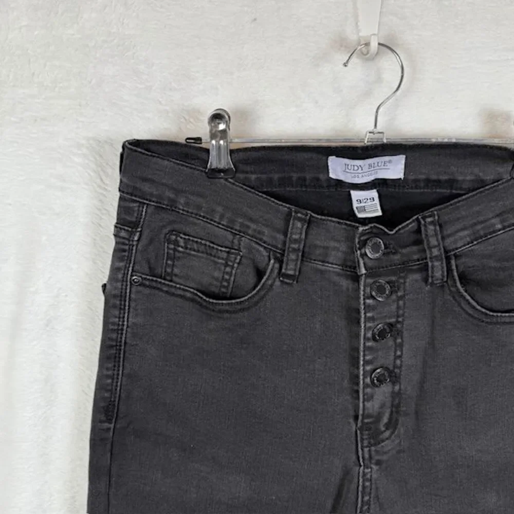 Judy Blue Lani Skinny Distressed Button Fly Jeans Stonewashed Black Size‎ 9/29